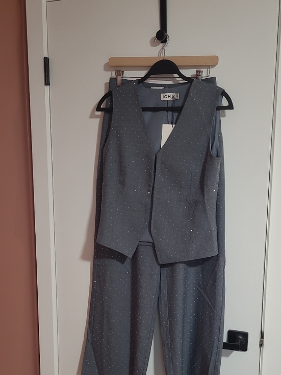 ICHI Pants - ICHI Gray Sleeveless Vest & Pants Set